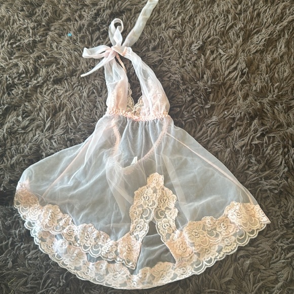 Fredericks of Hollywood, vintage Pink halter Lace Babydoll nightie dress small - Picture 11 of 15